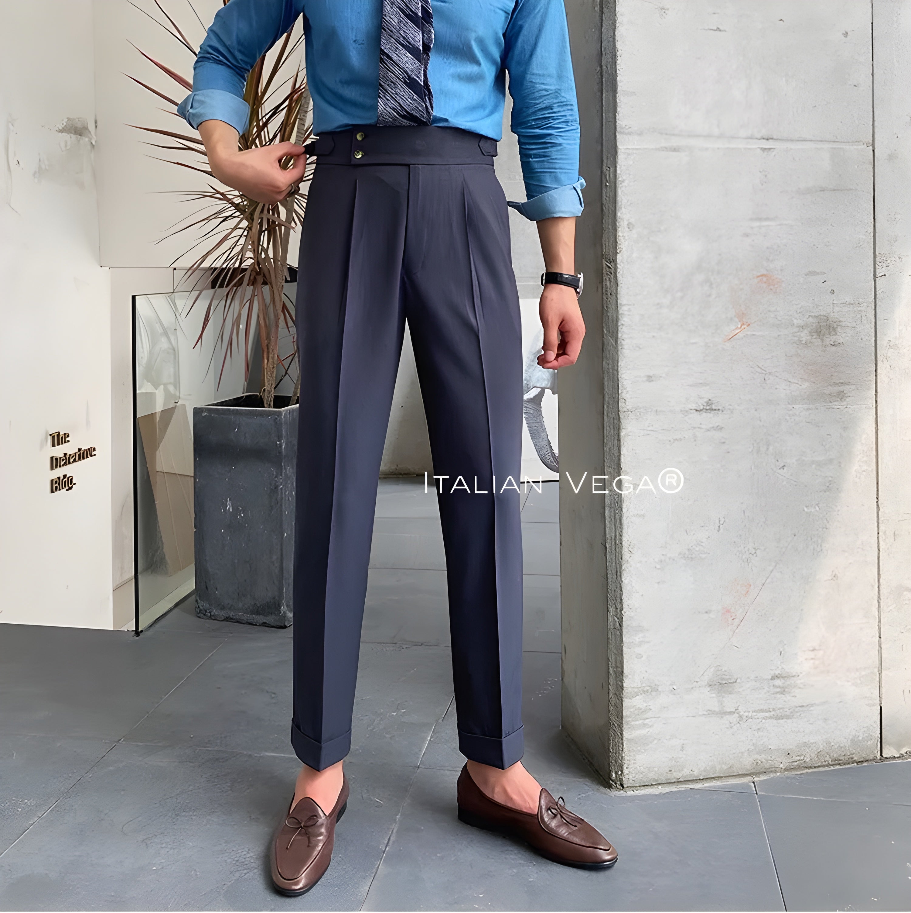 Elephant Grey Signature Buttoned Gurkha Pants by ITALIAN VEGA®