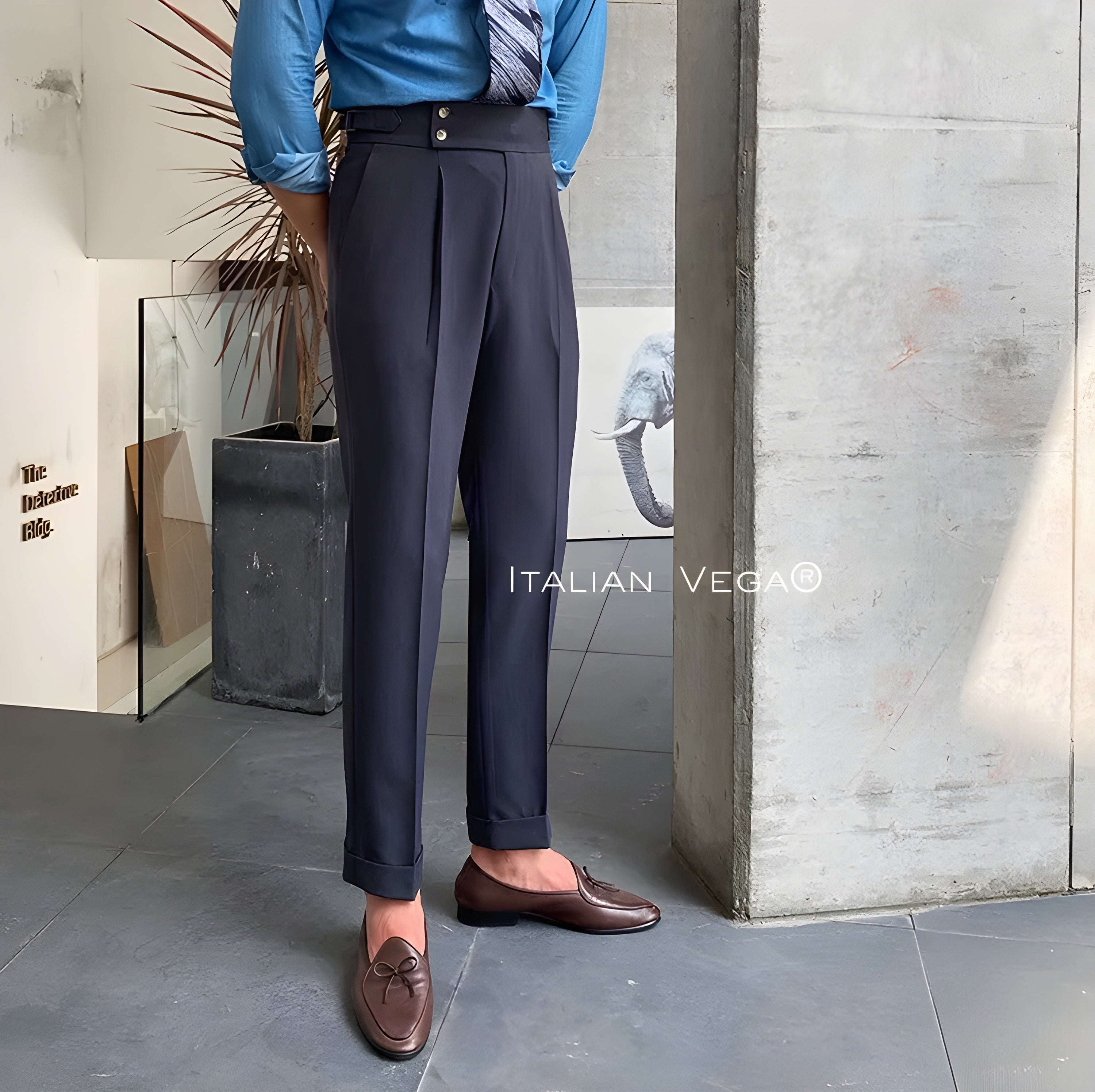 Elephant Grey Signature Buttoned Gurkha Pants by ITALIAN VEGA®