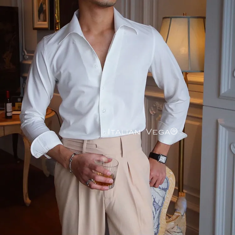 Old Money White Shirt with Elephant Grey Signature Buttoned Gurkha Pant by ITALIAN VEGA®