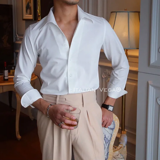 Old Money White Shirt with Grey Herringbone Signature Buttoned Gurkha Pant by ITALIAN VEGA®
