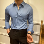Italian Premium Greyish Blue Satin Cotton Shirt