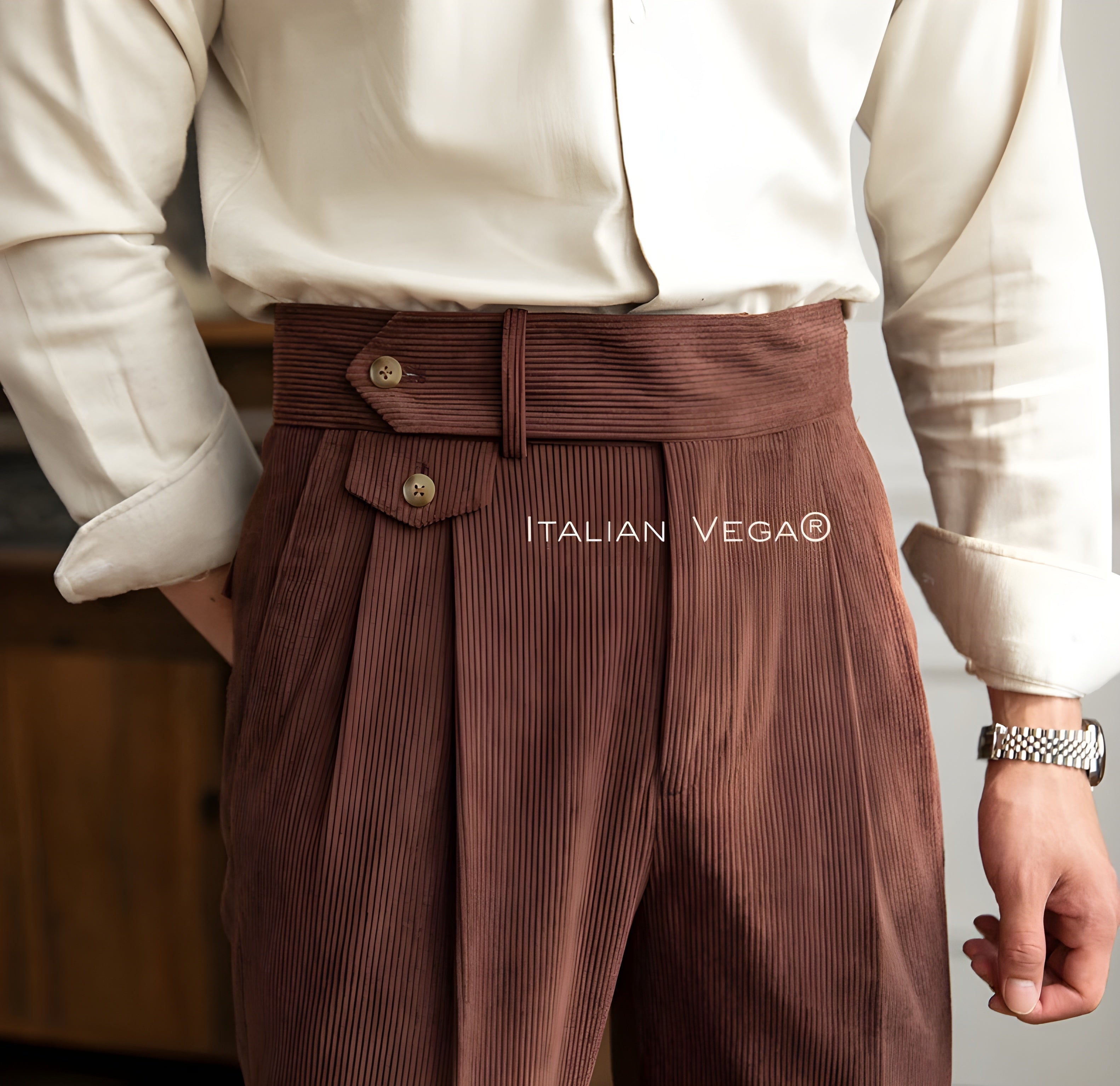 Brown Corduroy Signature Gurkha Pants by Italian Vega®