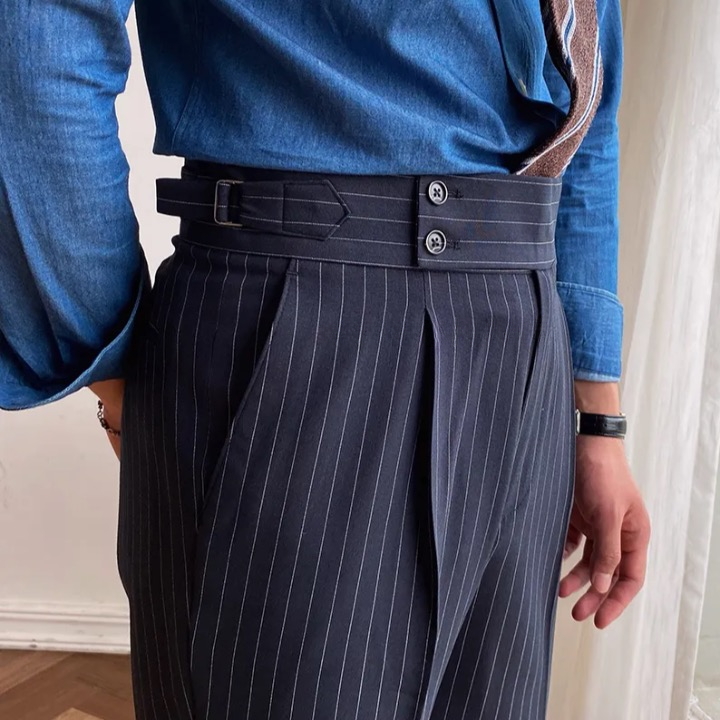 Old Money Classic Stripe Shirt with Navy Stripe Signature Buttoned Gurkha Pant by ITALIAN VEGA®