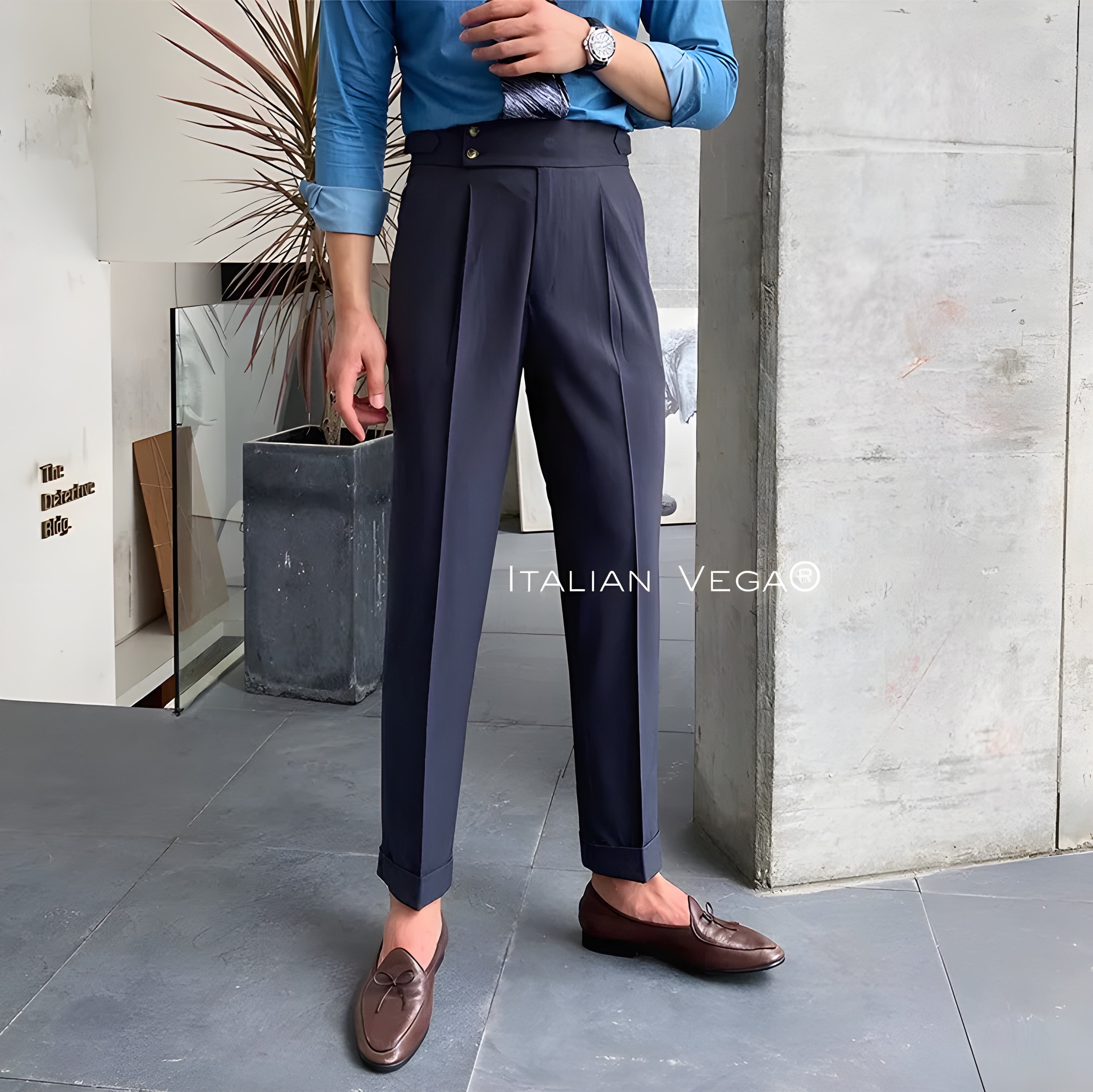 Elephant Grey Signature Buttoned Gurkha Pants by ITALIAN VEGA®