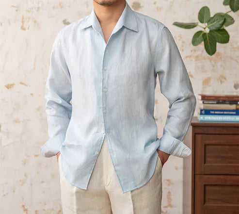 Italian Vega Spread Collar 100% Linen Shirt