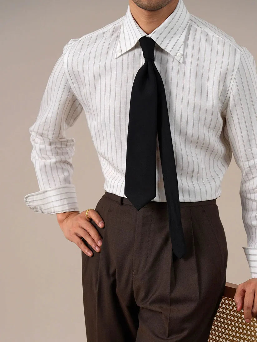 Italian Vega Striped Button Down Linen Shirt