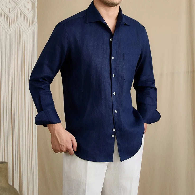 Italian Vega - One Piece Collar Solid Linen Shirt