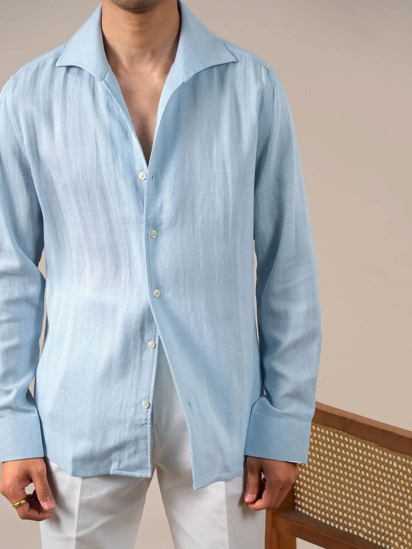 Italian Vega Spread Collar Crumple Linen Shirt
