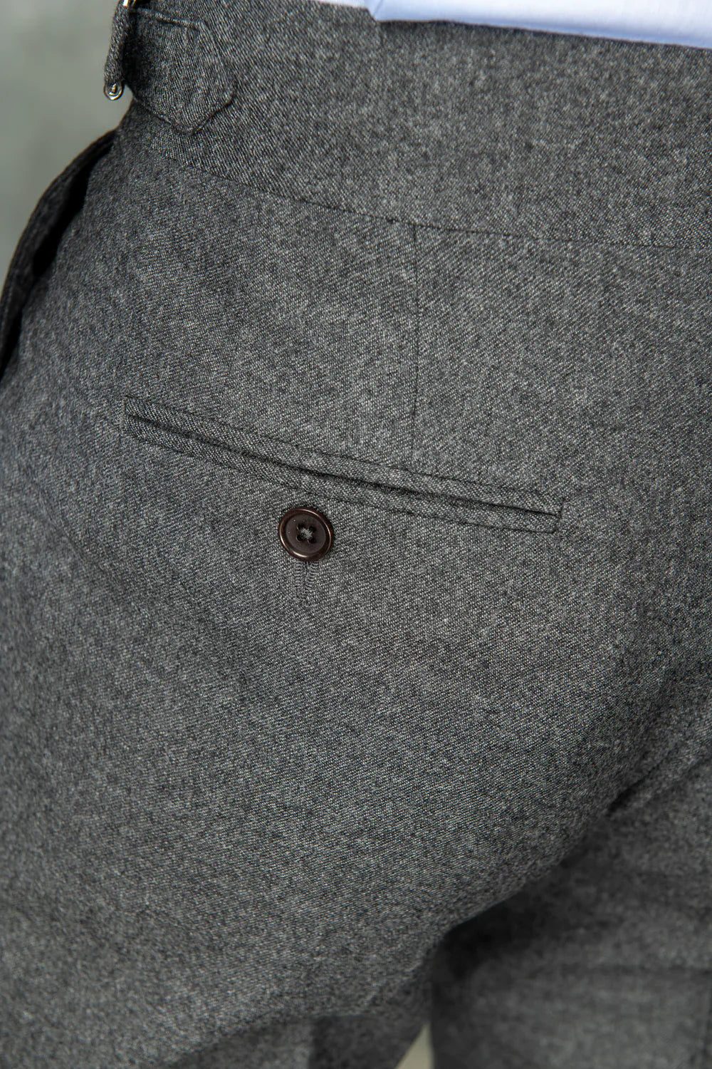 Old Money Crepe Stripe Shirt with Anthracite Flannel Signature Buttoned Gurkha Pant by ITALIAN VEGA®