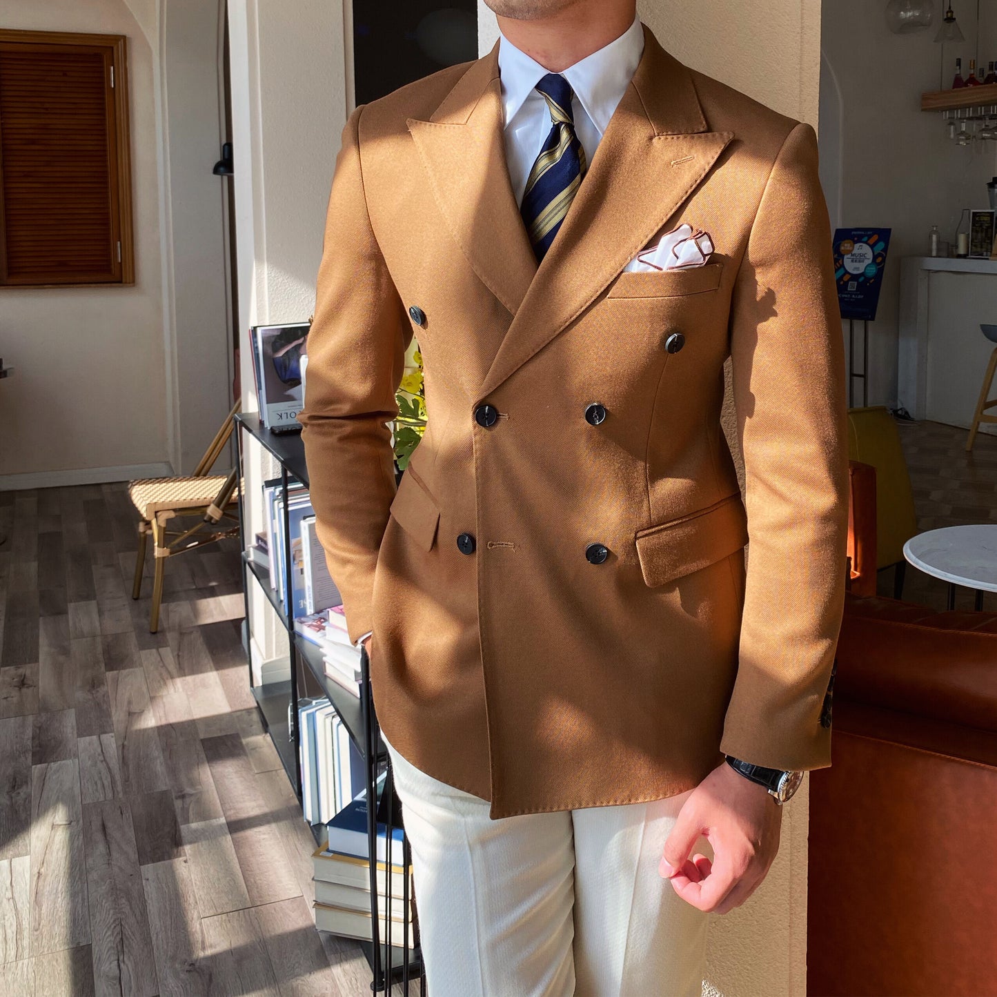 Camel Double Breasted Blazer by Italian Vega®