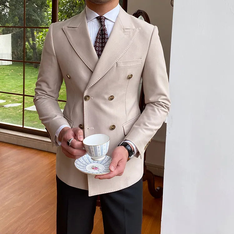 Beige Double Breasted Blazer by Italian Vega®