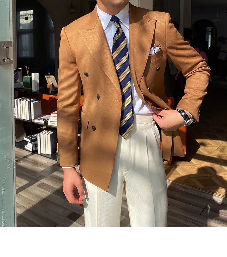 Camel Double Breasted Blazer by Italian Vega®