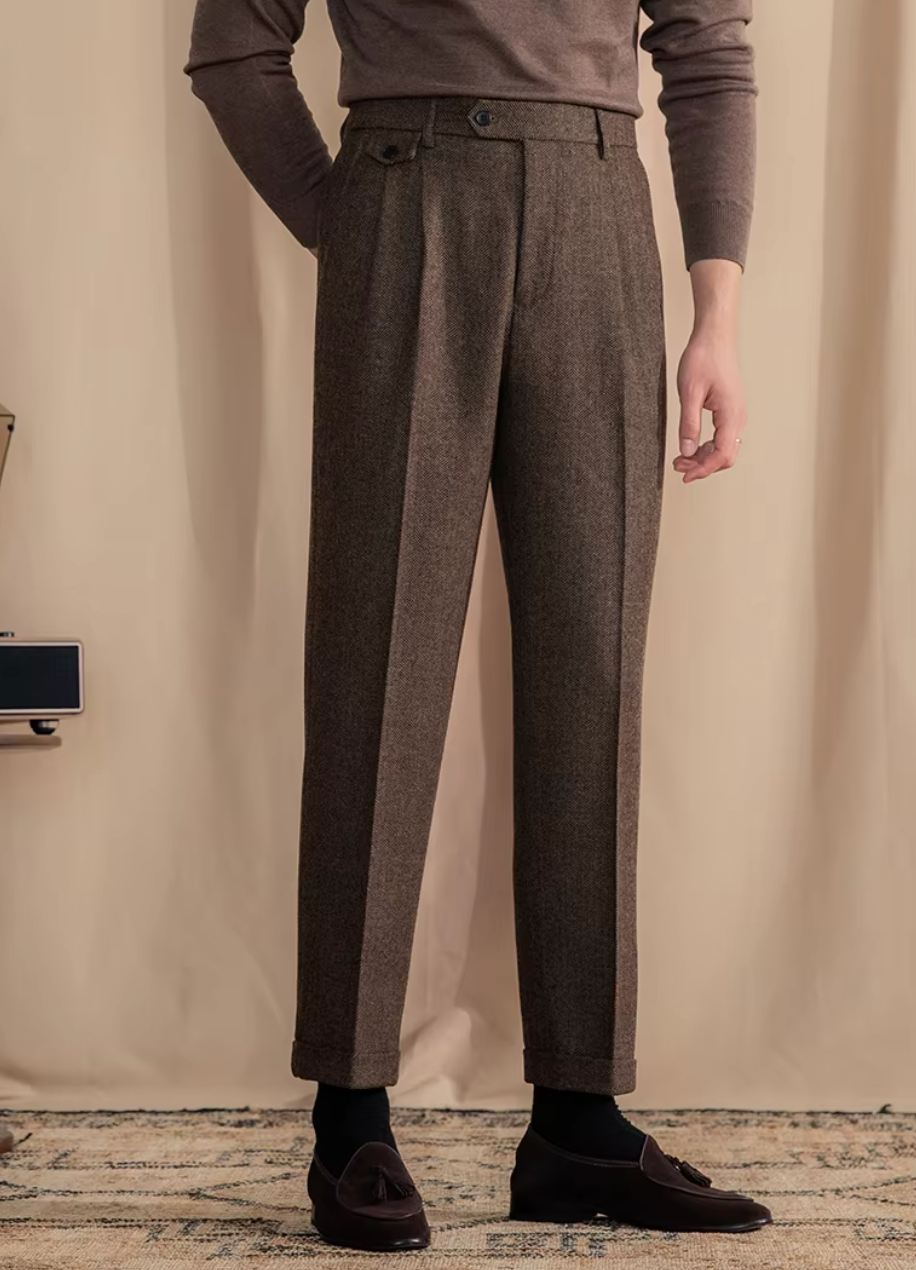 Khakhi Elegant Wool Gurkha Pants by Italian Vega® [Winter Edition]