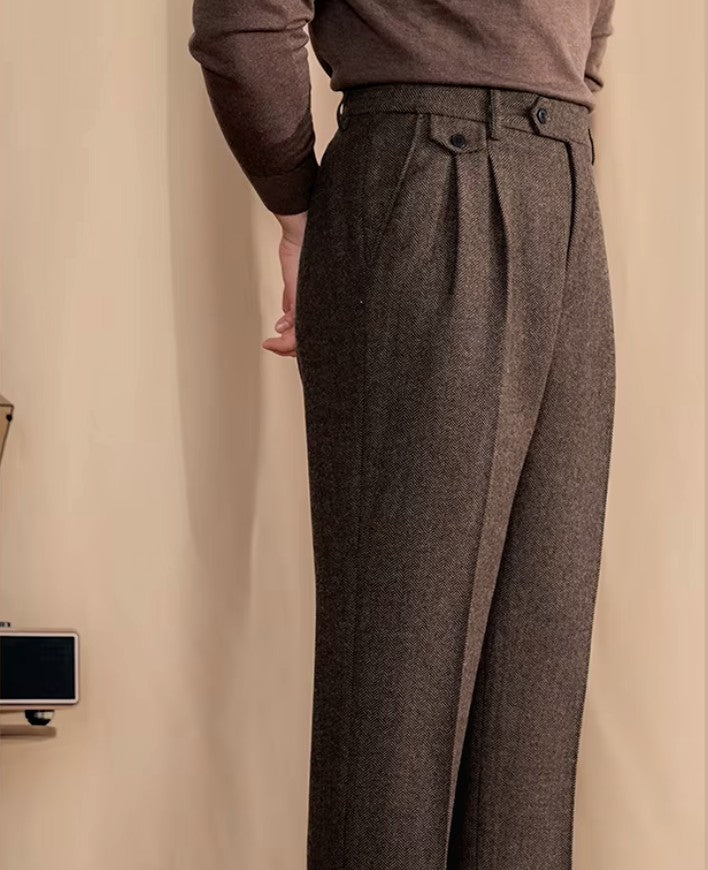 Khakhi Elegant Herringbone Gurkha Pants by Italian Vega®