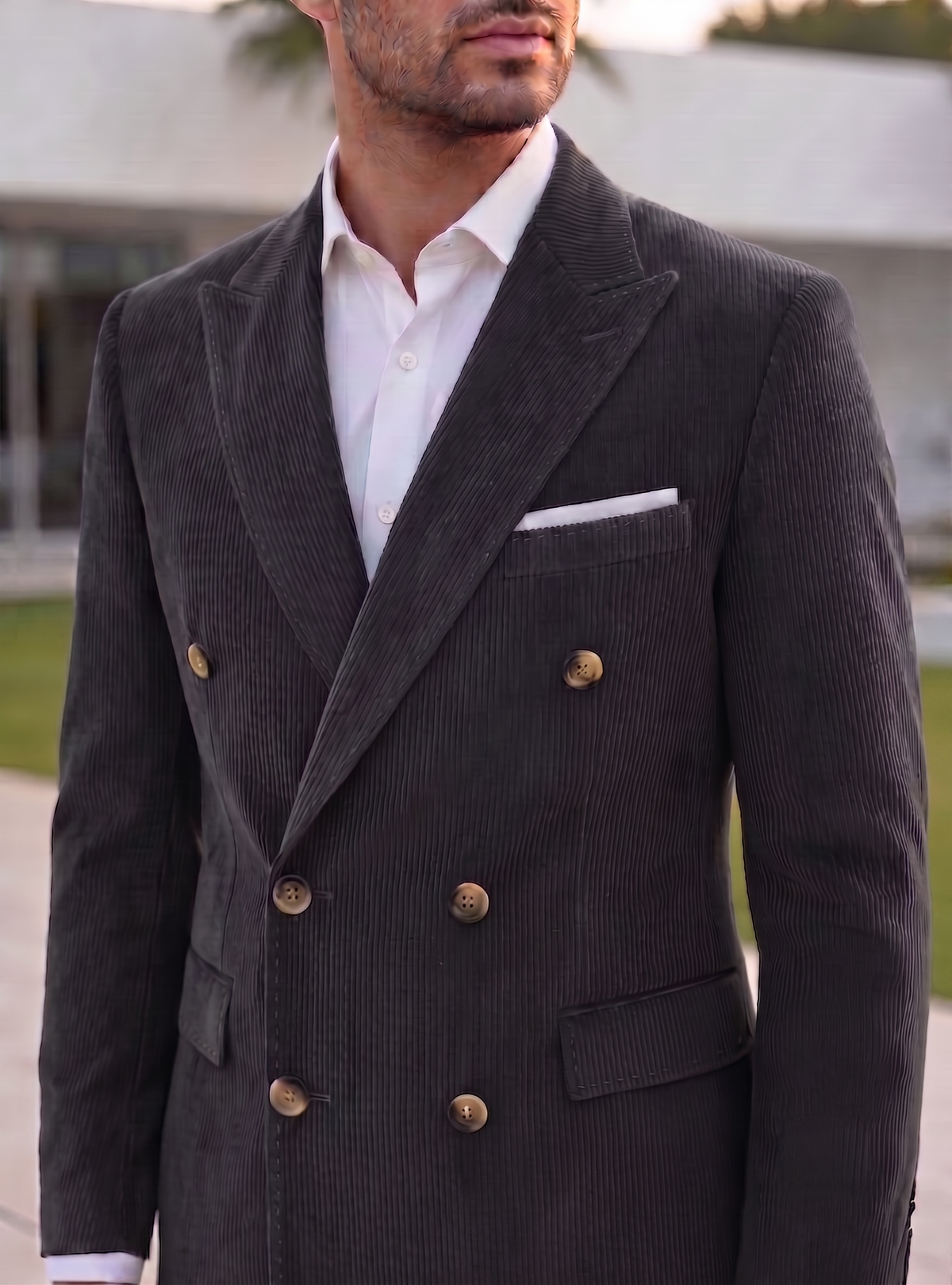 Dark Grey Corduroy Double Breasted Blazer by Italian Vega®