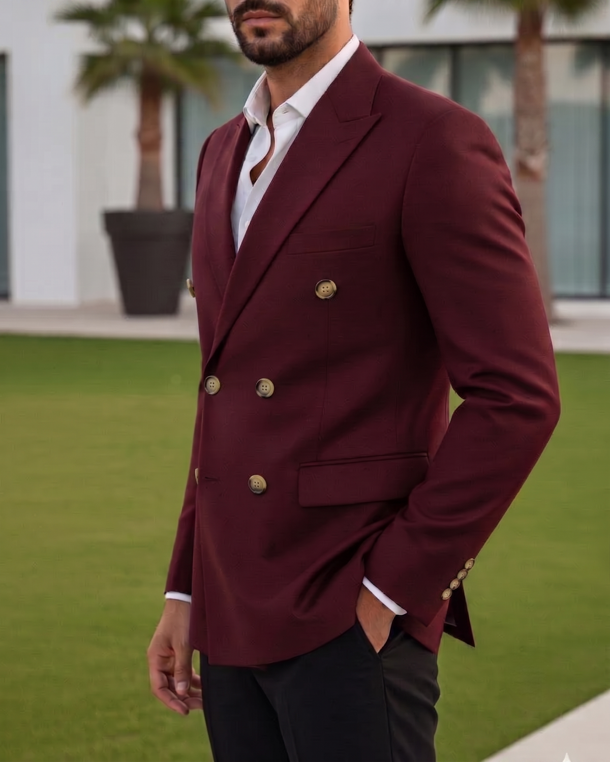 Wine Double Breasted Blazer by Italian Vega®
