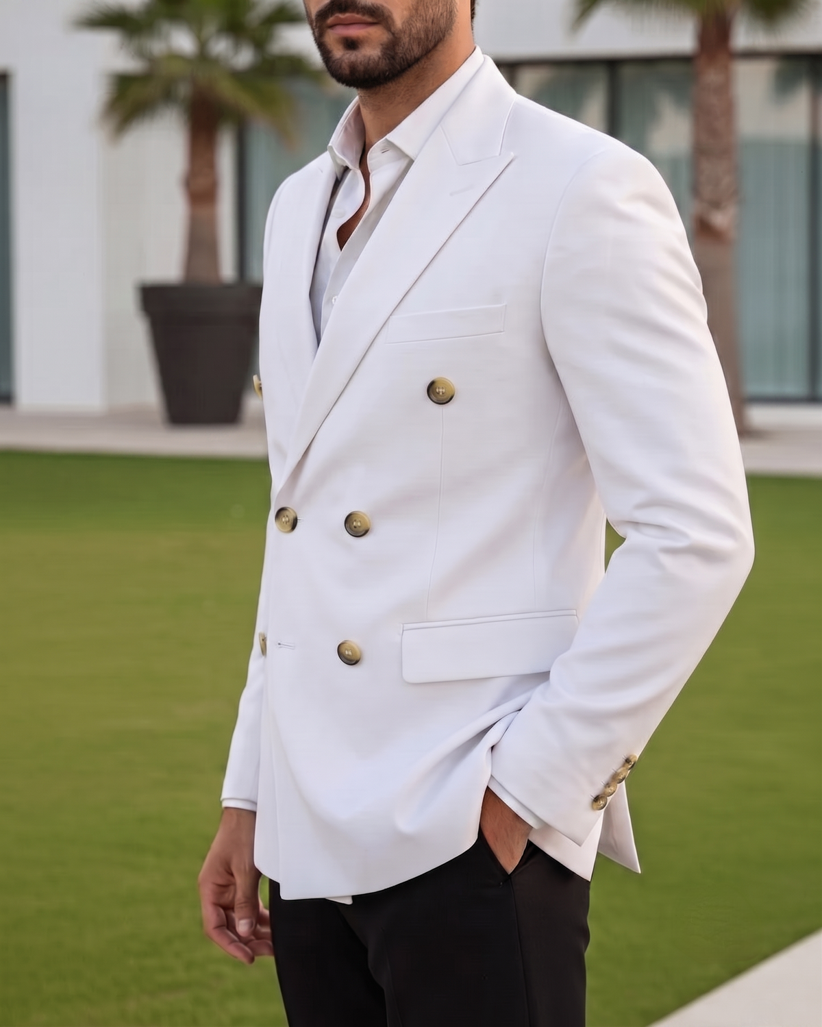 White Double Breasted Blazer by Italian Vega®