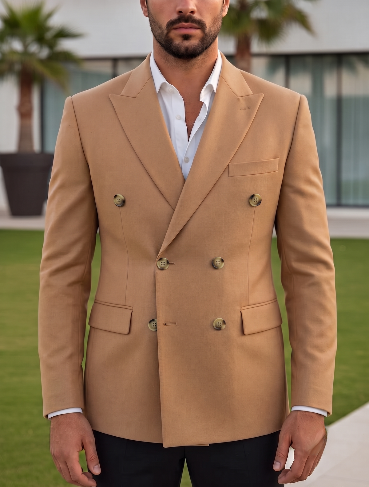 Camel Double Breasted Blazer by Italian Vega®