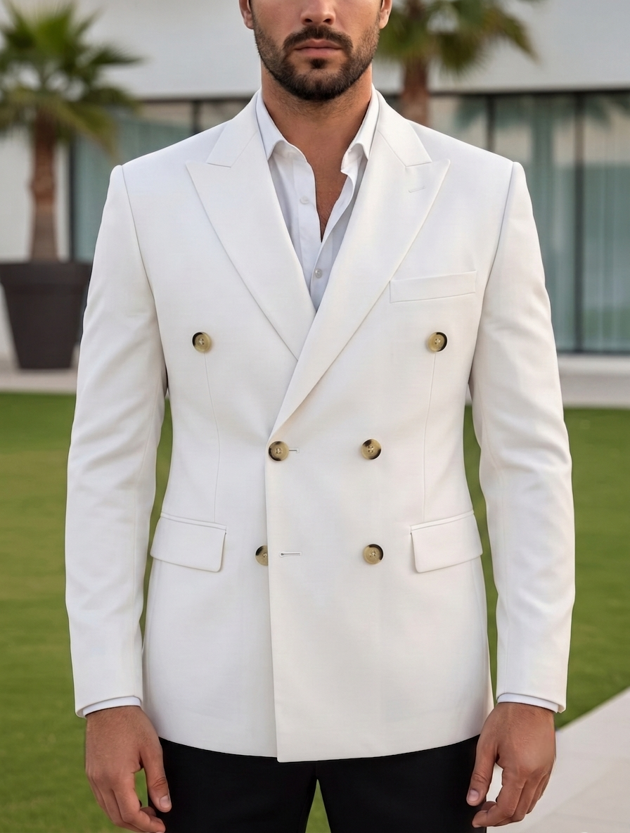 White Double Breasted Blazer by Italian Vega®