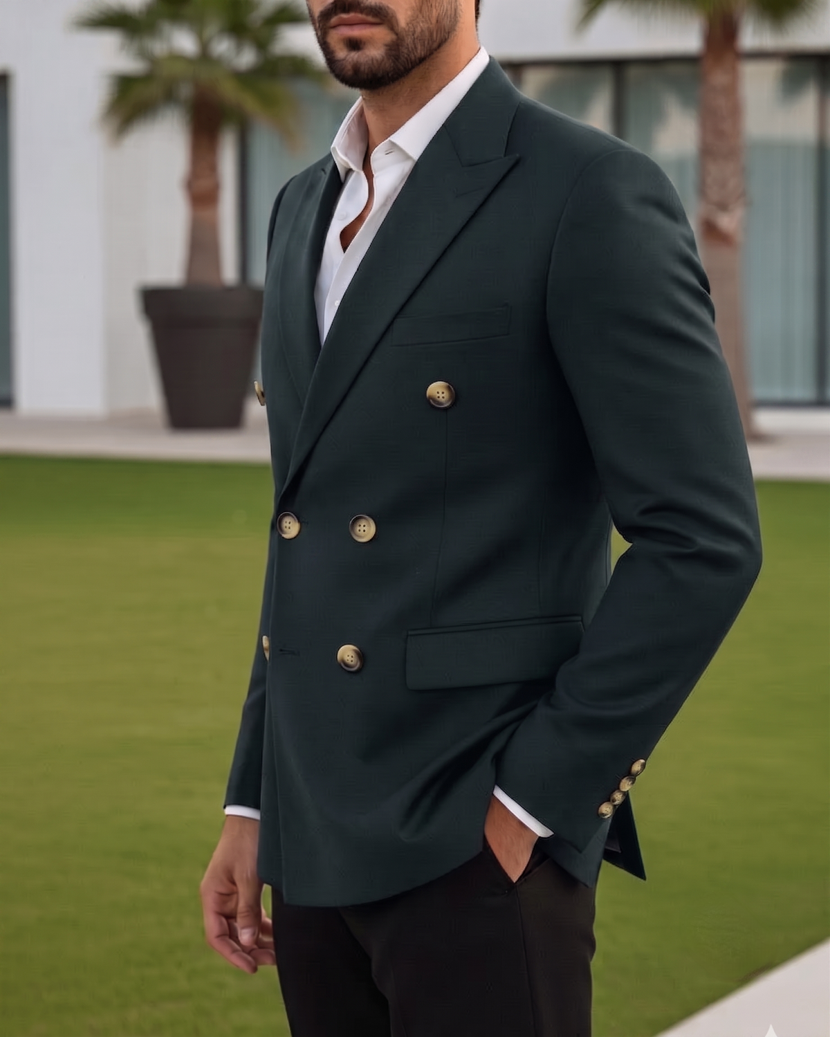 Bottle Green Double Breasted Blazer by Italian Vega®