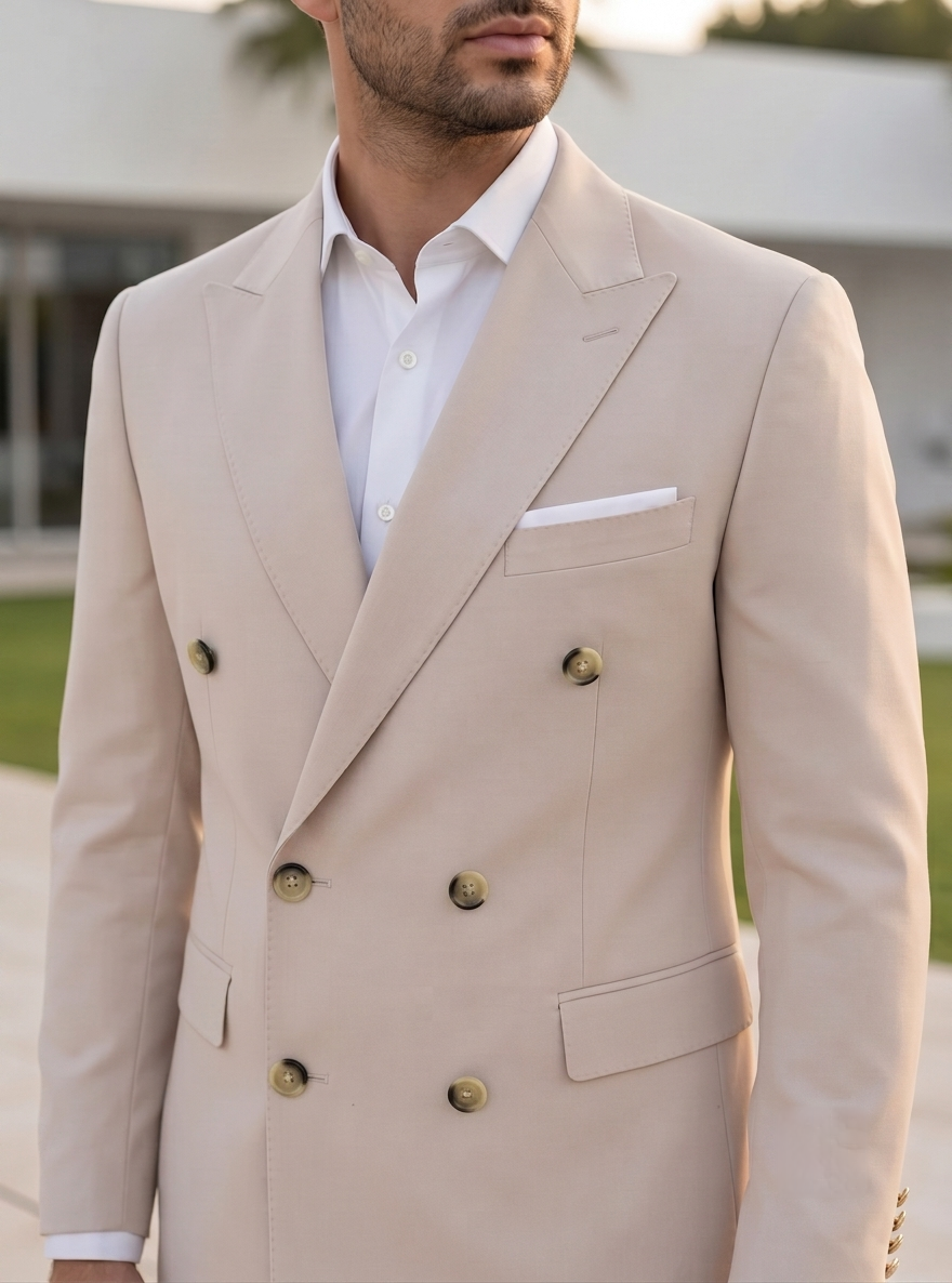 Beige Double Breasted Blazer by Italian Vega®