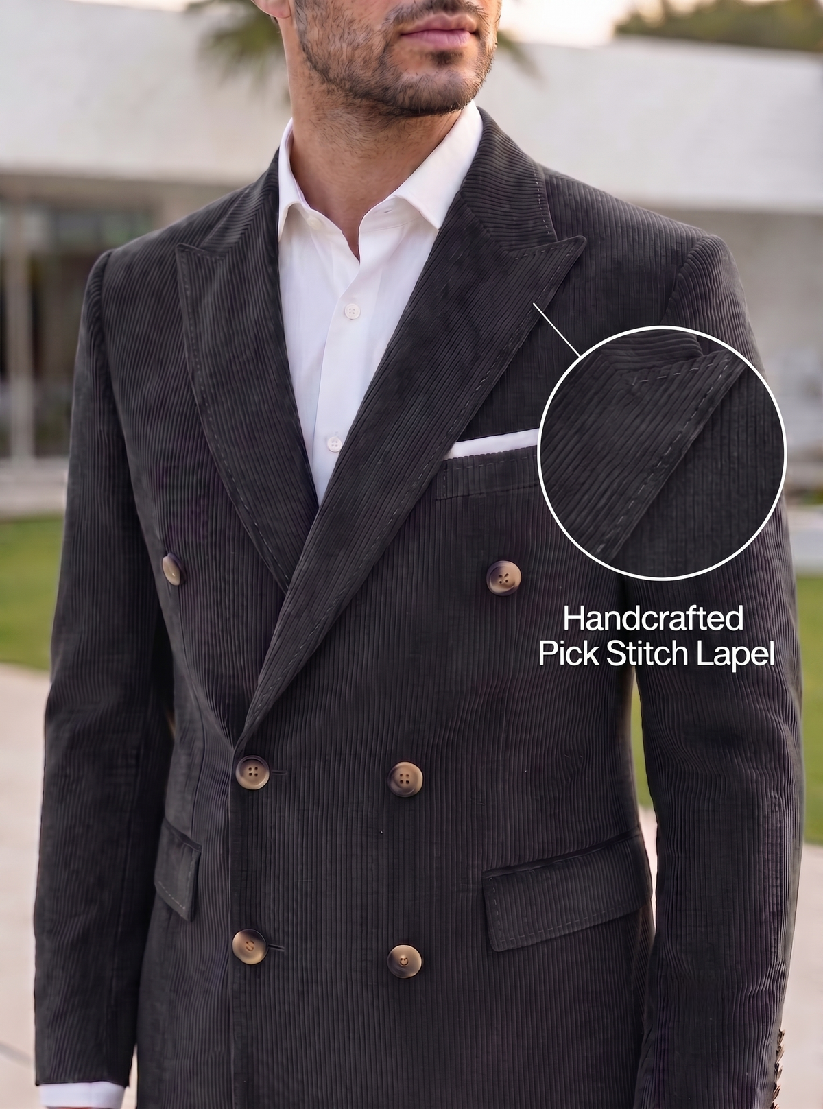 Dark Grey Corduroy Double Breasted Blazer by Italian Vega®