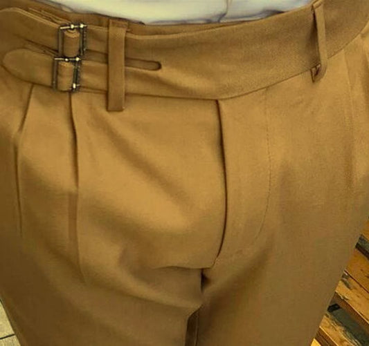 Camel Double Buckle Gurkha Pants