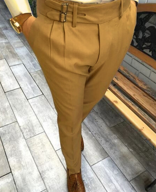 Camel Double Buckle Gurkha Pants