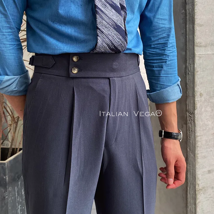 Old Money Grey Stripe Shirt with Elephant Grey Signature Buttoned Gurkha Pant by ITALIAN VEGA®