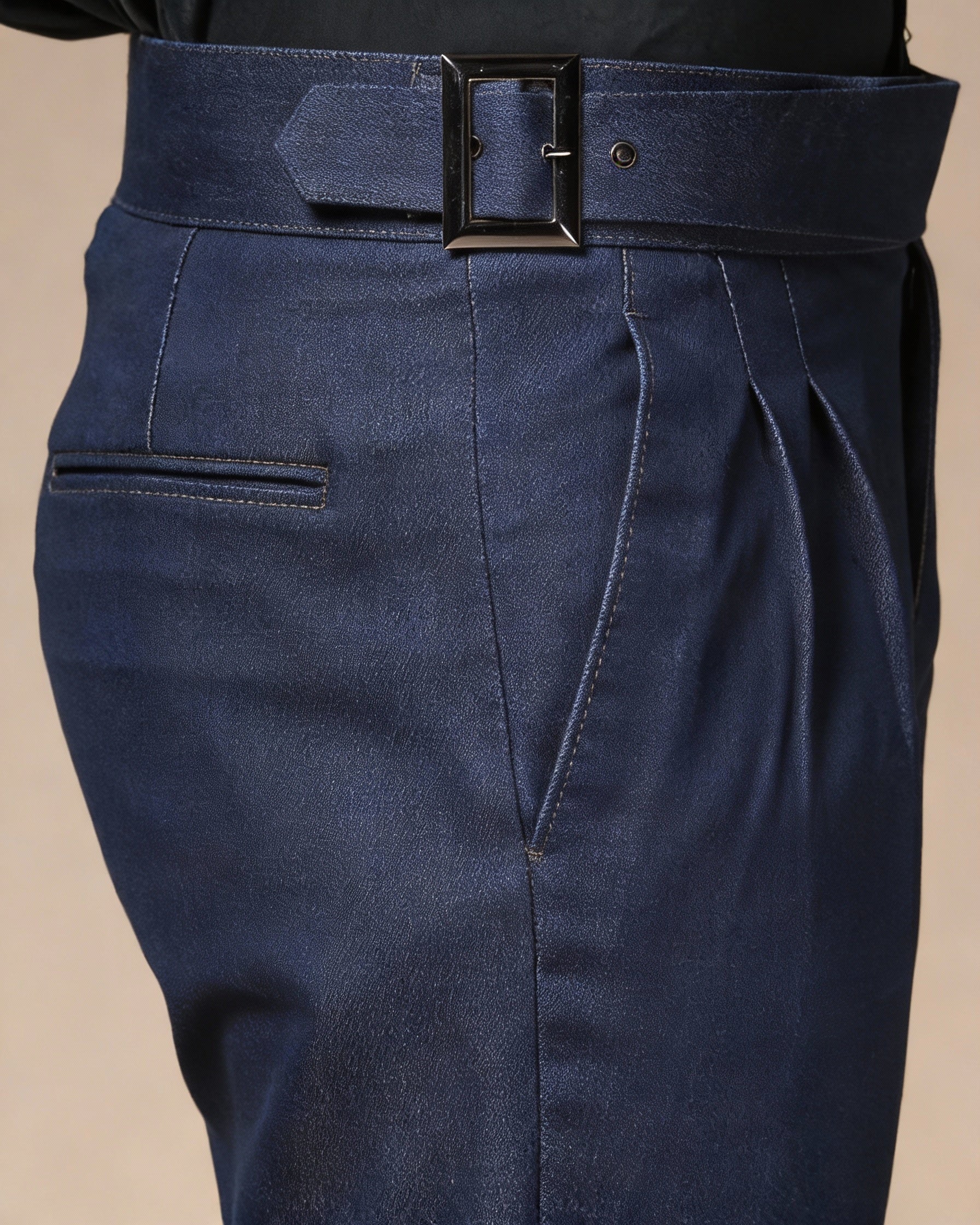 Blue Denim Classic Buckle Gurkha Trouser Pants | Boot Cut Fit by Italian Vega®