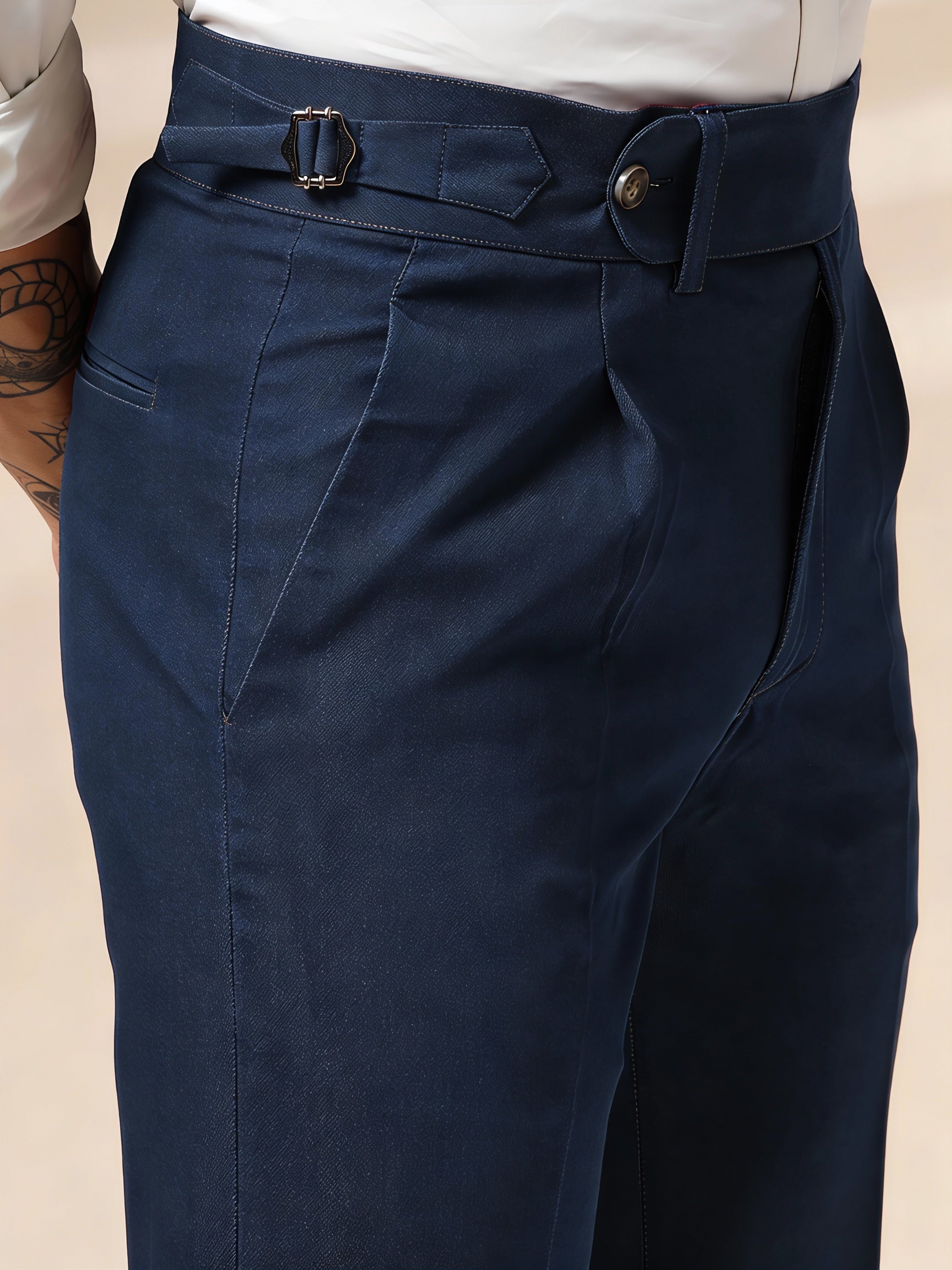 Blue Denim Elegant Gurkha Trouser Pants | Boot Cut Fit by Italian Vega®