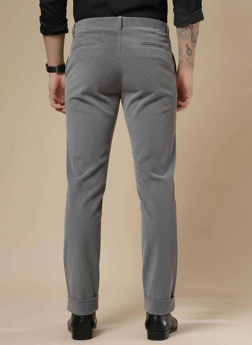 Dark Grey Corduroy Men Pleated Formal Pants | Boot Cut Fit by ITALIAN VEGA®