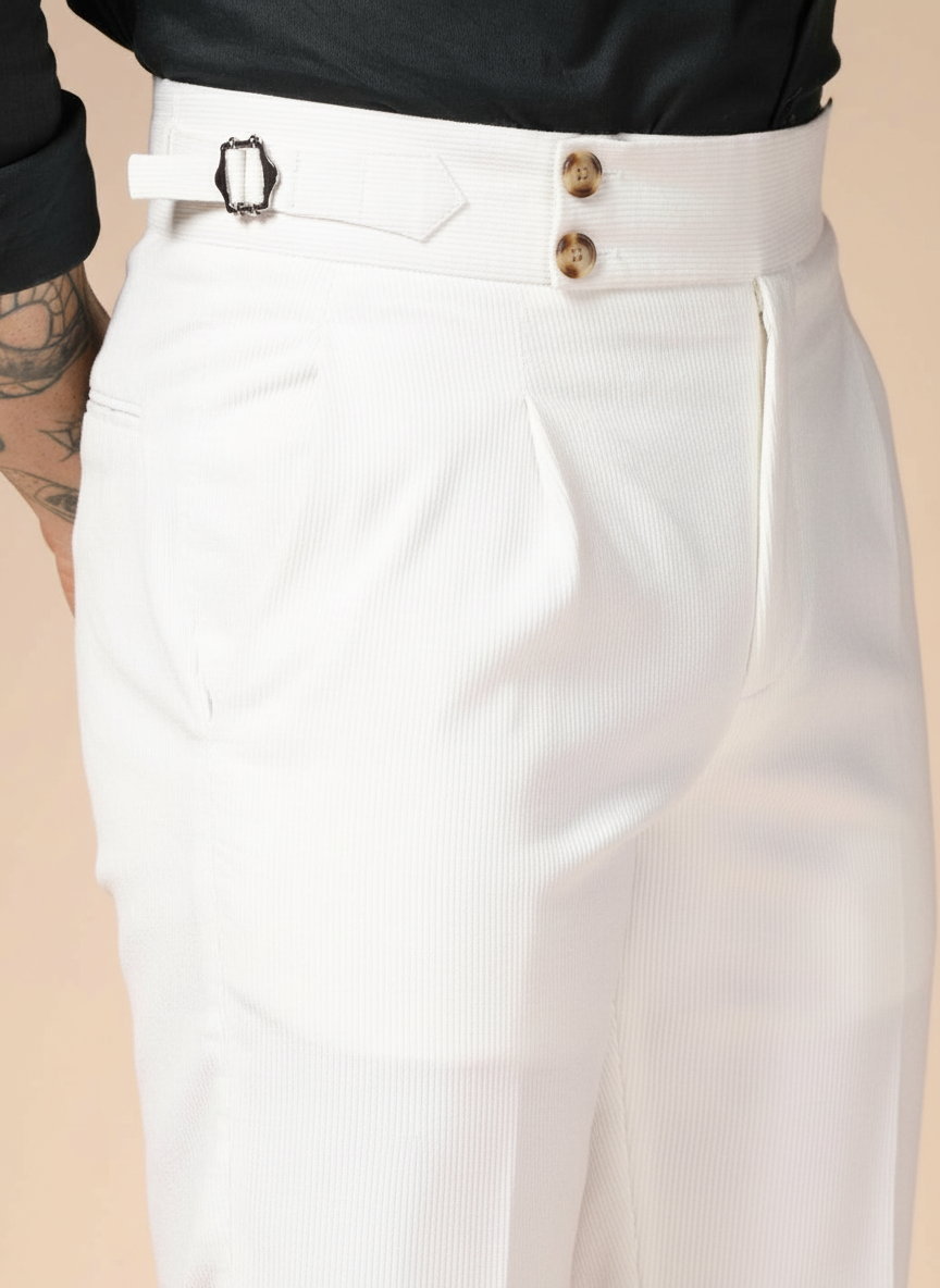 Snow White Corduroy Signature Buttoned Gurkha Pants | Boot Cut Fit by ITALIAN VEGA®