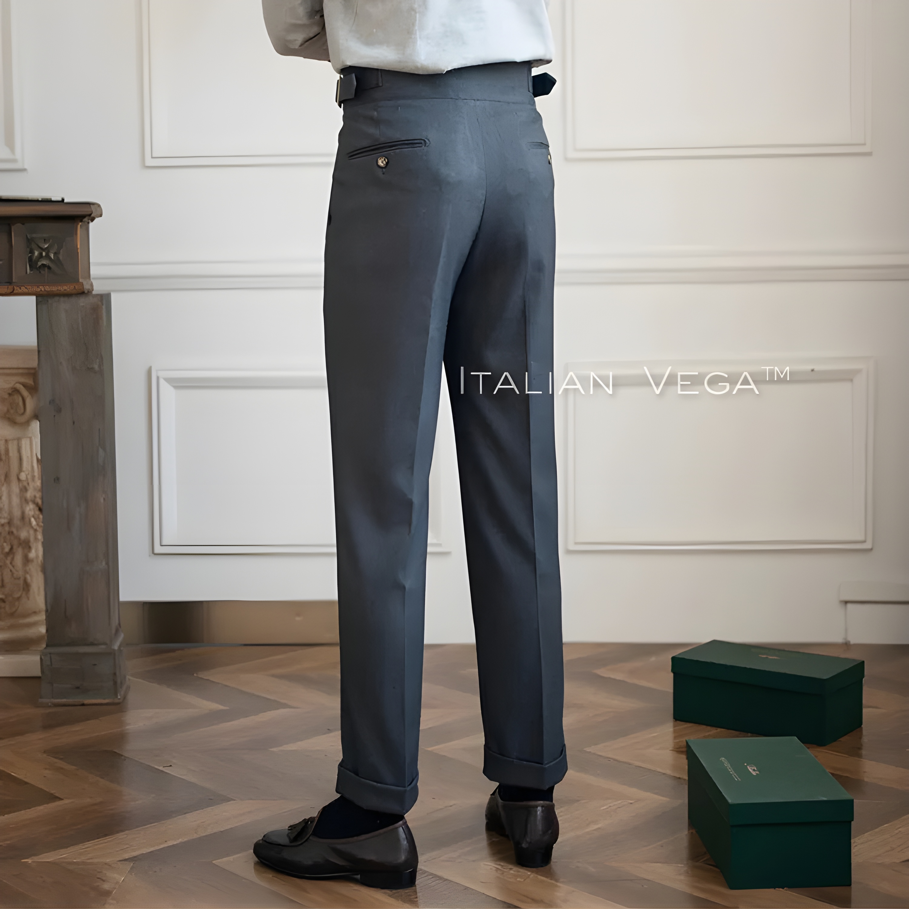Elephant Grey Classic Buckle Gurkha Pants by ITALIAN VEGA®