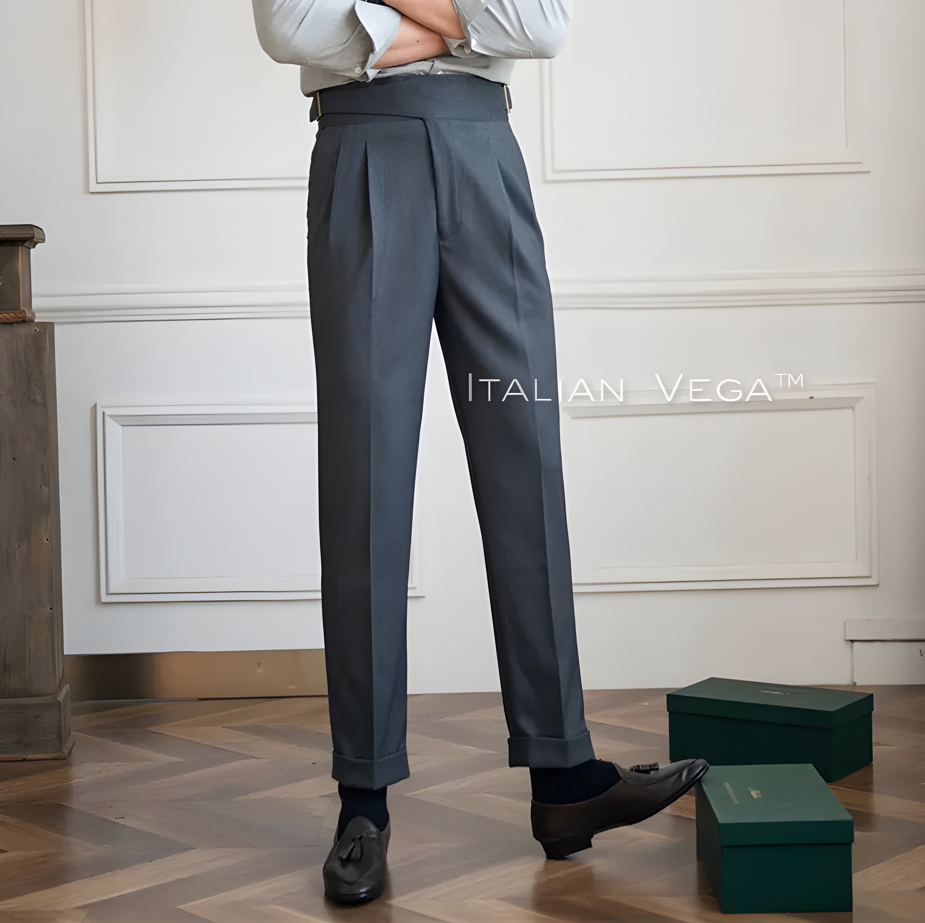 Elephant Grey Classic Buckle Gurkha Pants by ITALIAN VEGA®