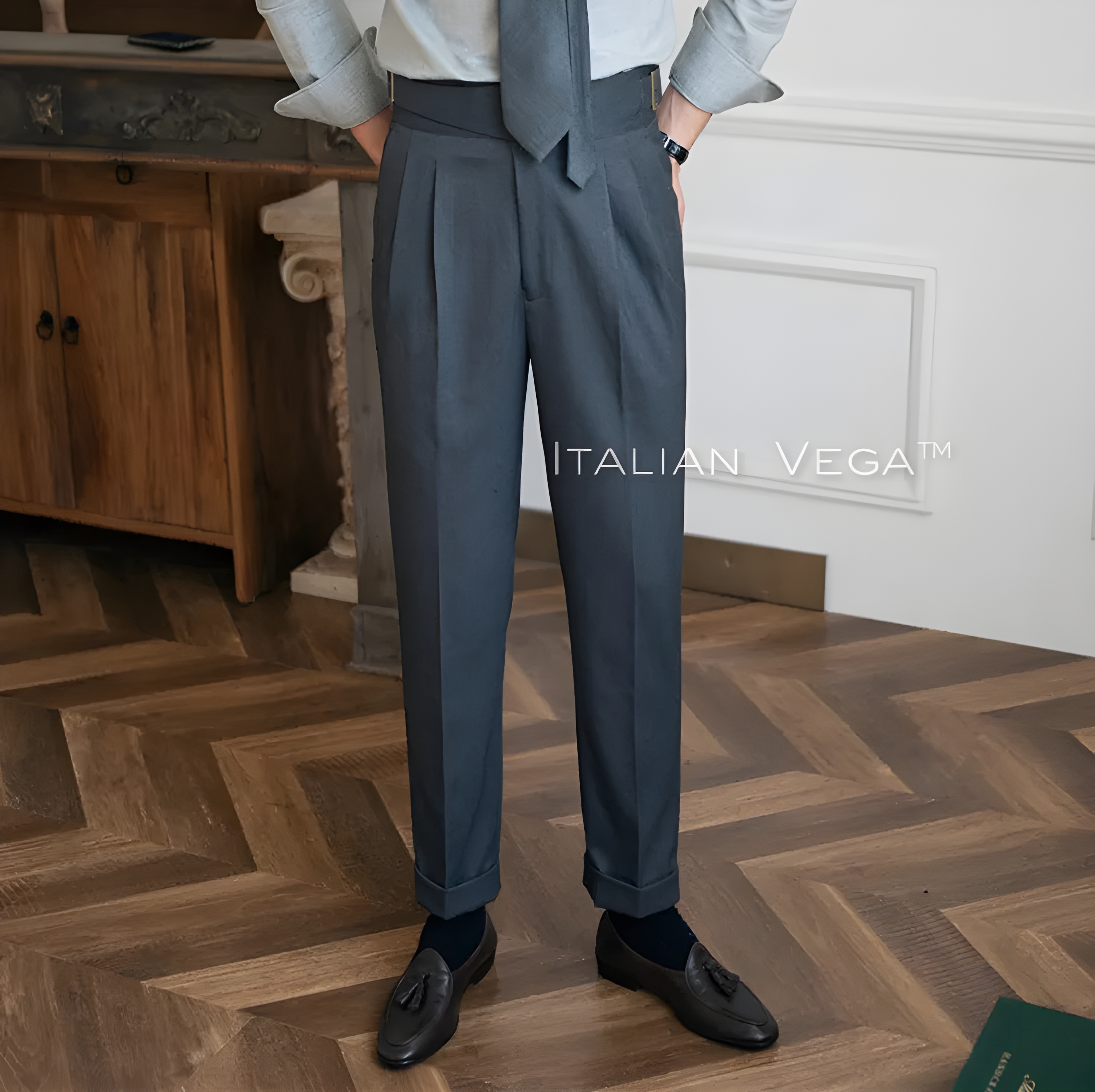 Elephant Grey Classic Buckle Gurkha Pants by ITALIAN VEGA®