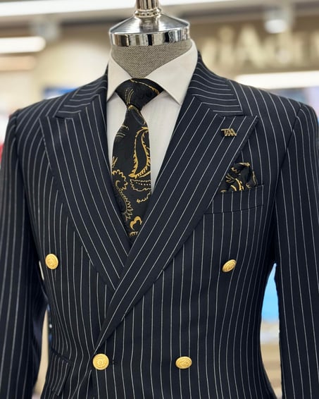 Navy Striped Double Breasted Suit by Italian Vega® [Limited Edition]