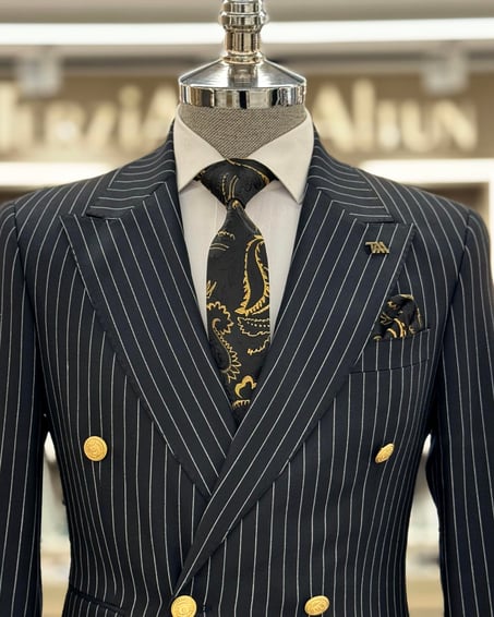 Navy Striped Double Breasted Suit by Italian Vega® [Limited Edition]
