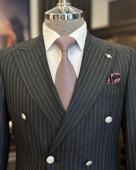 Anthracite Striped Double Breasted Suit by Italian Vega® [Limited Edition]