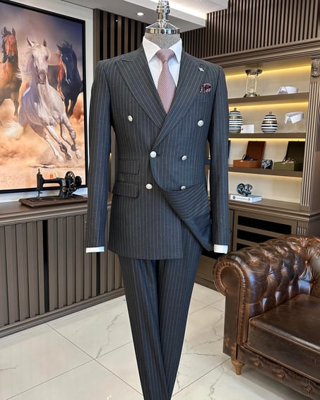 Anthracite Striped Double Breasted Suit by Italian Vega® [Limited Edition]