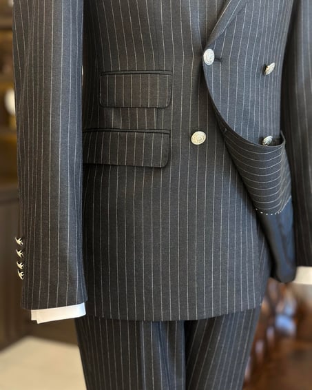 Anthracite Striped Double Breasted Suit by Italian Vega® [Limited Edition]
