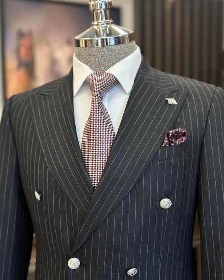 Anthracite Striped Double Breasted Suit by Italian Vega® [Limited Edition]