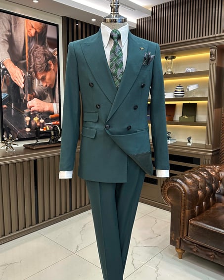 Army Green Double Breasted 2 Piece Suit by Italian Vega®