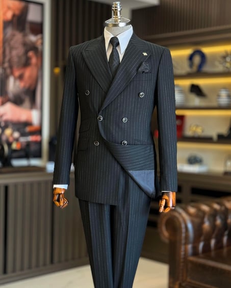 Black Striped Double Breasted Suit by Italian Vega® [Limited Edition]