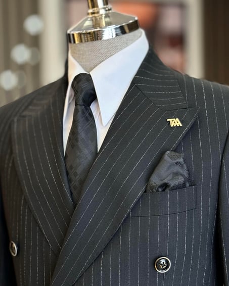Black Striped Double Breasted Suit by Italian Vega® [Limited Edition]