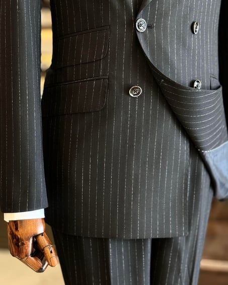 Black Striped Double Breasted Suit by Italian Vega® [Limited Edition]