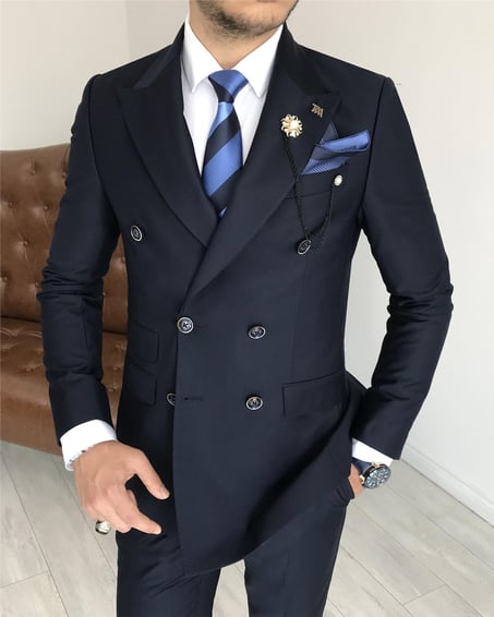 Carbon Blue Double Breasted 2 Piece Suit by Italian Vega®