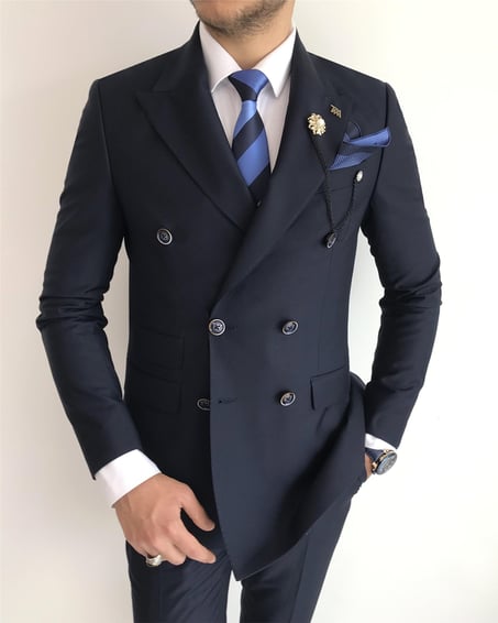 Carbon Blue Double Breasted 2 Piece Suit by Italian Vega®