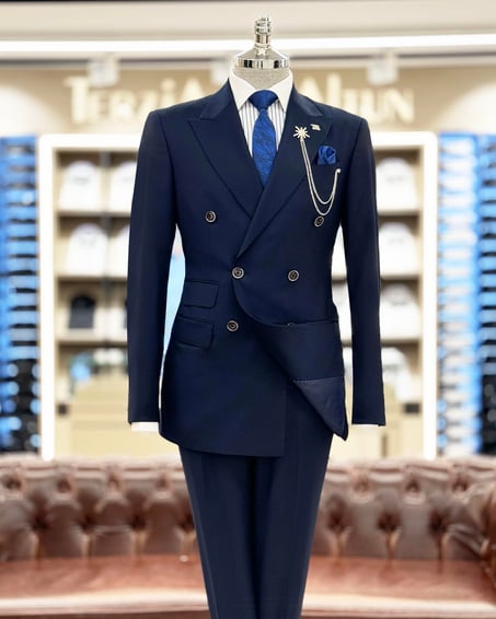 Carbon Blue Double Breasted 2 Piece Suit by Italian Vega®