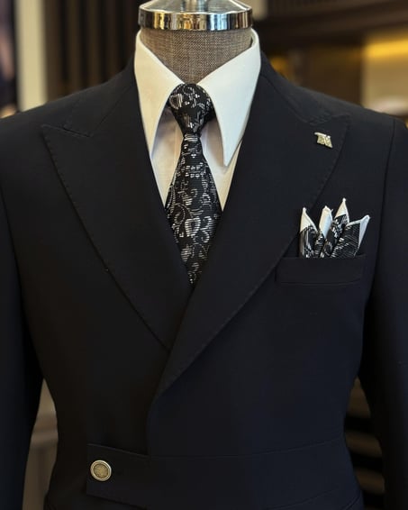 Black Strap Breasted Suit by Italian Vega® [Limited Edition]